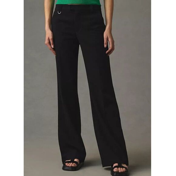 READ Anthropologie Low Rise Ankle Zip Wide Leg Pants Black Size 0 Stretch - Picture 1 of 12